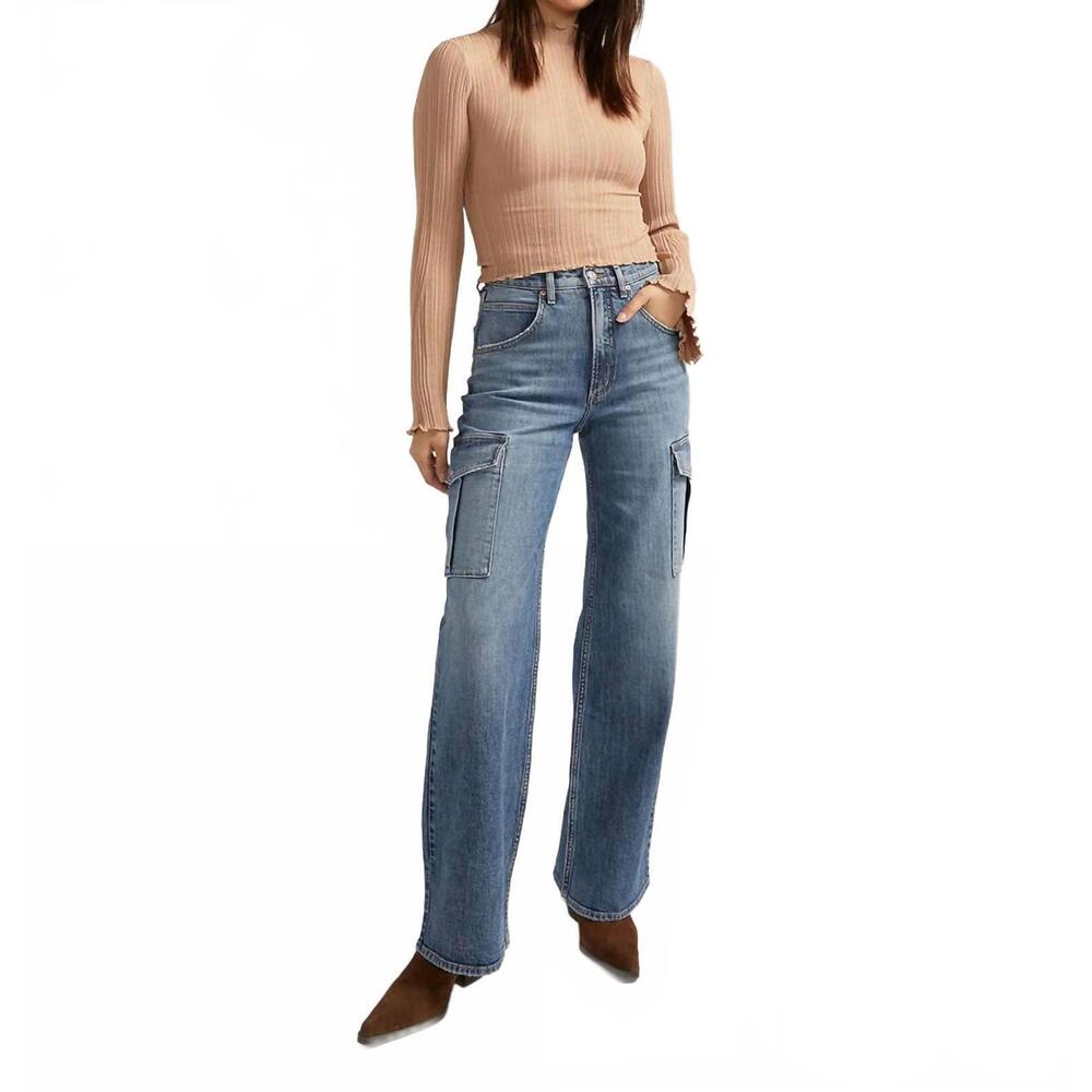 NEW SILVER JEANS CO mid rise wide leg cargo jeans in indigo